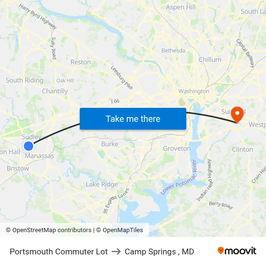 Portsmouth Commuter Lot to Camp Springs , MD map