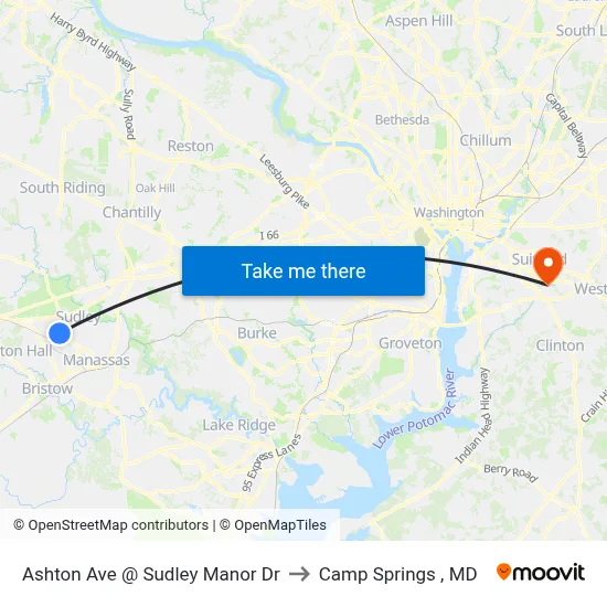 Ashton Ave @ Sudley Manor Dr to Camp Springs , MD map