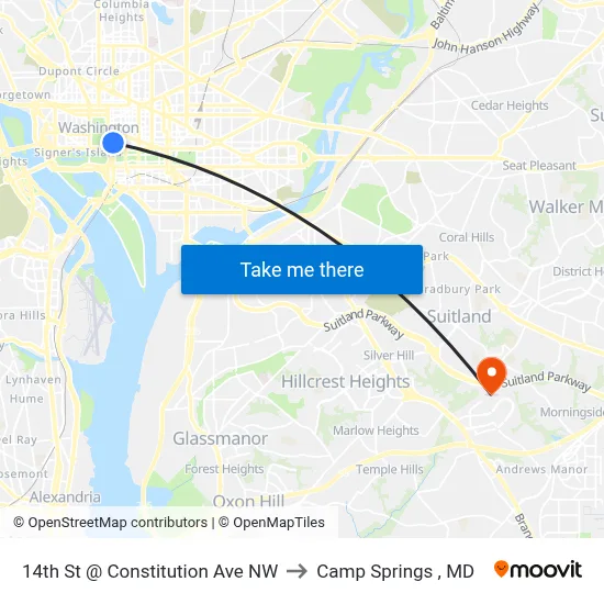 14th St @ Constitution Ave NW to Camp Springs , MD map