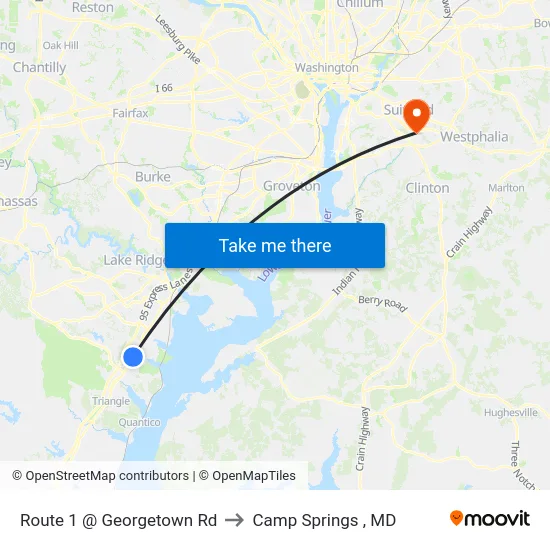 Route 1 @ Georgetown Rd to Camp Springs , MD map