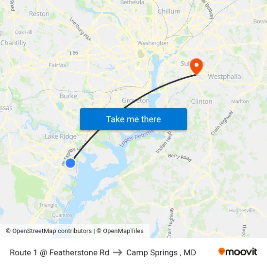 Route 1 @ Featherstone Rd to Camp Springs , MD map