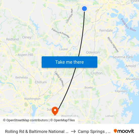 Rolling Rd & Baltimore National Pike to Camp Springs , MD map