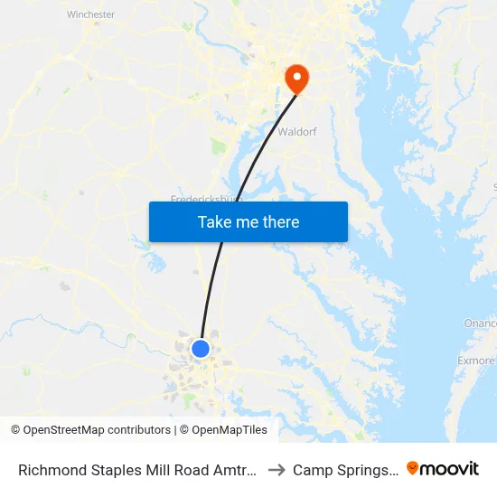 Richmond Staples Mill Road Amtrak Station to Camp Springs , MD map