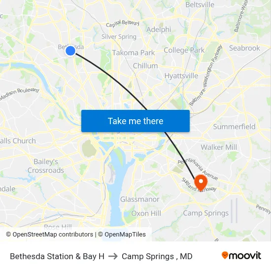 Bethesda Station & Bay H to Camp Springs , MD map