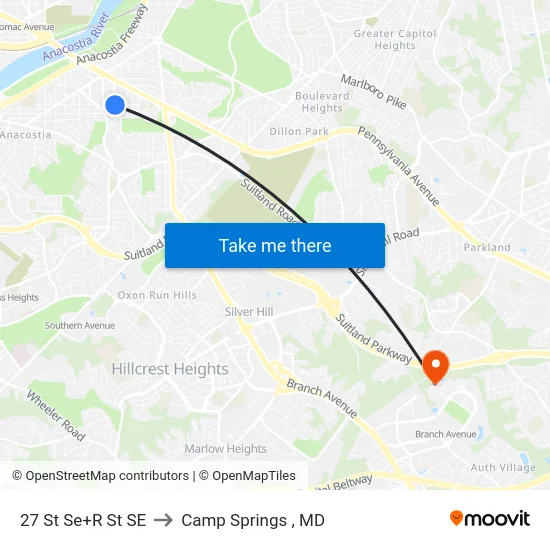 27 St Se+R St SE to Camp Springs , MD map