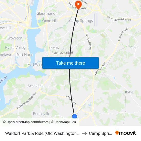 Waldorf Park & Ride (Old Washington Rd. & Smallwood Dr.) to Camp Springs , MD map