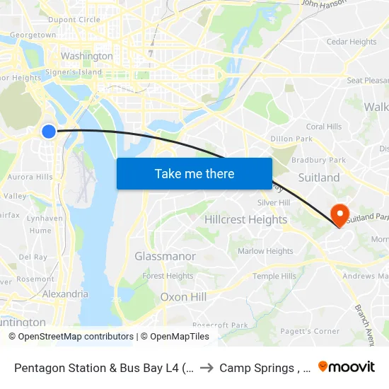 Pentagon Station & Bus Bay L4 (Hov) to Camp Springs , MD map