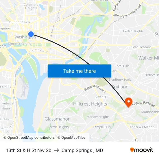 13th St & H St Nw Sb to Camp Springs , MD map