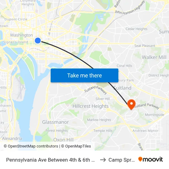 Pennsylvania Ave Between 4th & 6th St Nw (Canadian Embassy) to Camp Springs , MD map