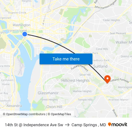 14th St @ Independence Ave Sw to Camp Springs , MD map