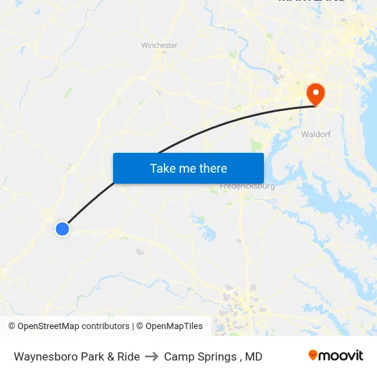 Waynesboro Park & Ride to Camp Springs , MD map