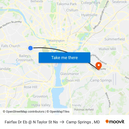 Fairfax Dr Eb @ N Taylor St Ns to Camp Springs , MD map