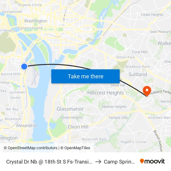 Crystal Dr Nb @ 18th St S Fs-Transitway Station E to Camp Springs , MD map