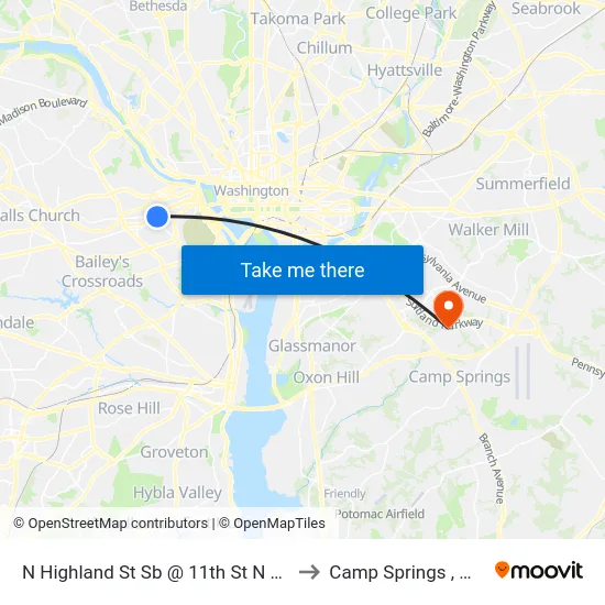 N Highland St Sb @ 11th St N Ns to Camp Springs , MD map