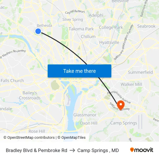Bradley Blvd & Pembroke Rd to Camp Springs , MD map