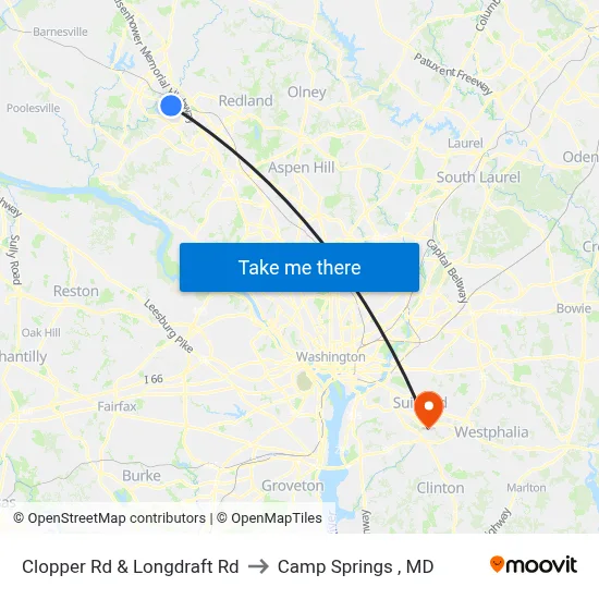 Clopper Rd & Longdraft Rd to Camp Springs , MD map
