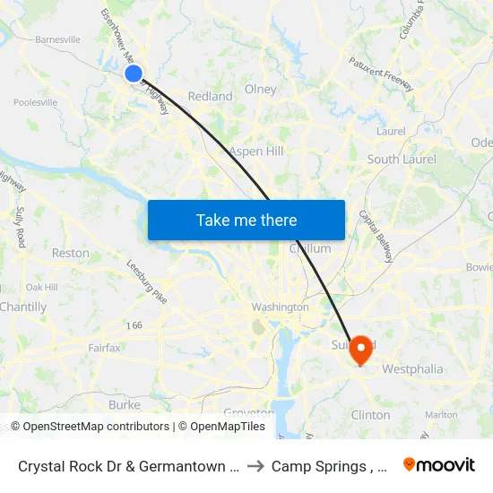 Crystal Rock Dr & Germantown Rd to Camp Springs , MD map
