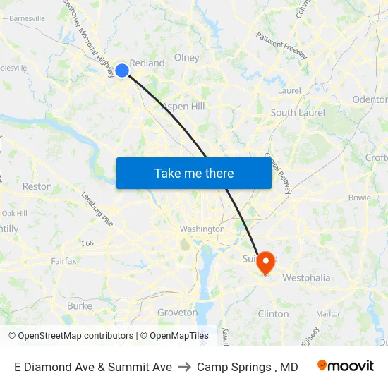 E Diamond Ave & Summit Ave to Camp Springs , MD map