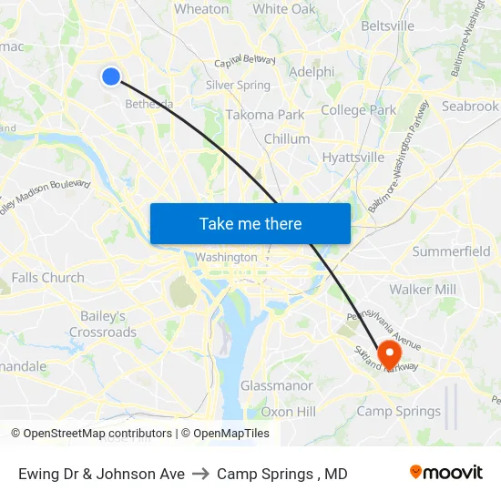 Ewing Dr & Johnson Ave to Camp Springs , MD map