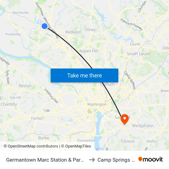 Germantown Marc Station & Parking Lot to Camp Springs , MD map
