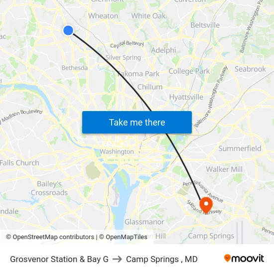 Grosvenor Station & Bay G to Camp Springs , MD map