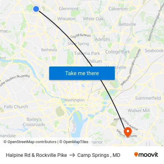 Halpine Rd & Rockville Pike to Camp Springs , MD map