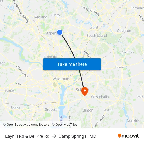 Layhill Rd & Bel Pre Rd to Camp Springs , MD map