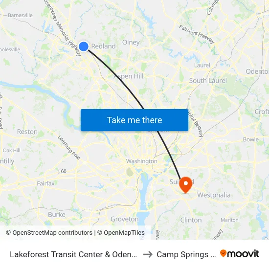 Lakeforest Transit Center  & Odendhal Ave to Camp Springs , MD map