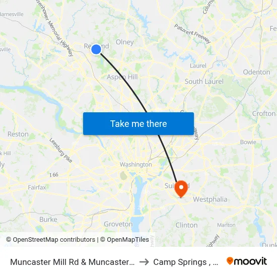 Muncaster Mill Rd & Muncaster Rd to Camp Springs , MD map