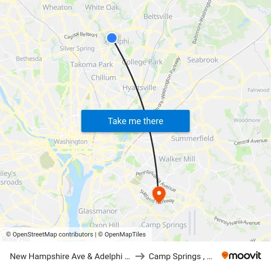 New Hampshire Ave & Adelphi Rd to Camp Springs , MD map