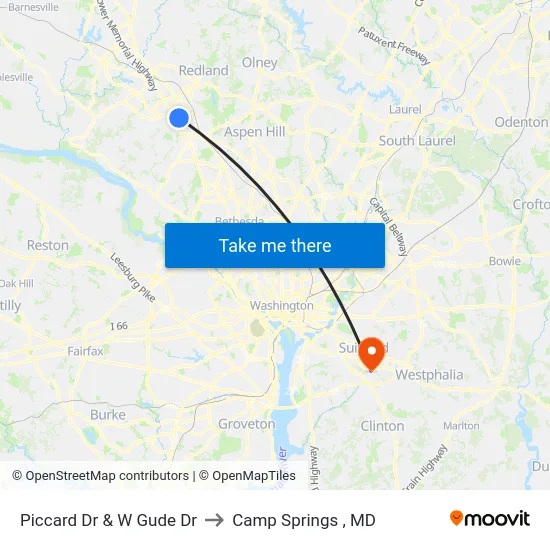 Piccard Dr & W Gude Dr to Camp Springs , MD map