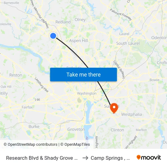 Research Blvd & Shady Grove Rd to Camp Springs , MD map