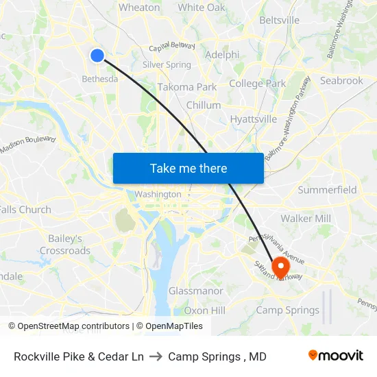 Rockville Pike & Cedar Ln to Camp Springs , MD map