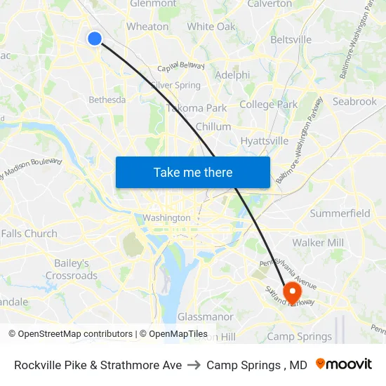 Rockville Pike & Strathmore Ave to Camp Springs , MD map