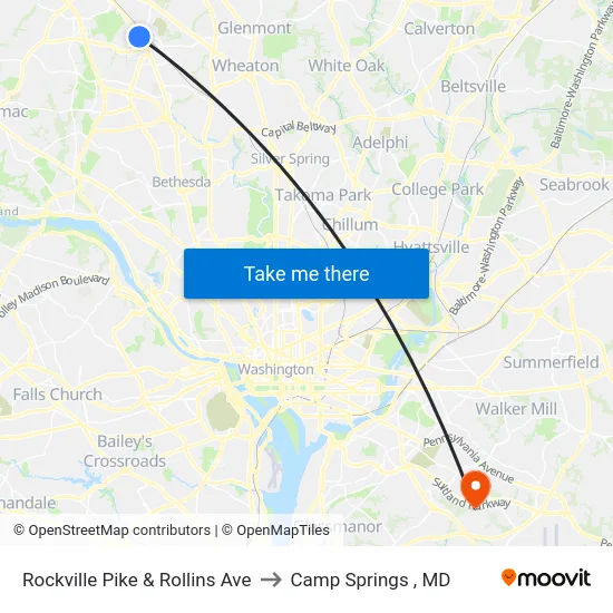 Rockville Pike & Rollins Ave to Camp Springs , MD map