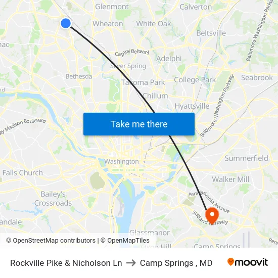 Rockville Pike & Nicholson Ln to Camp Springs , MD map