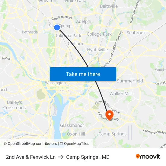 2nd Ave & Fenwick Ln to Camp Springs , MD map
