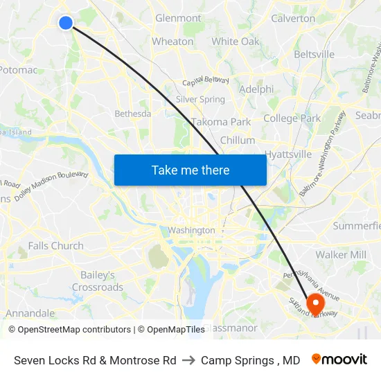 Seven Locks Rd & Montrose Rd to Camp Springs , MD map
