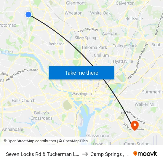 Seven Locks Rd & Tuckerman Lane to Camp Springs , MD map
