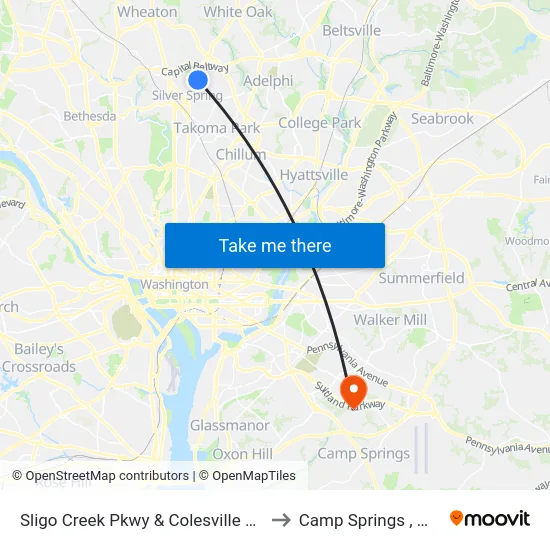Sligo Creek Pkwy & Colesville Rd to Camp Springs , MD map