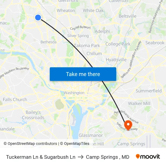 Tuckerman Ln & Sugarbush Ln to Camp Springs , MD map