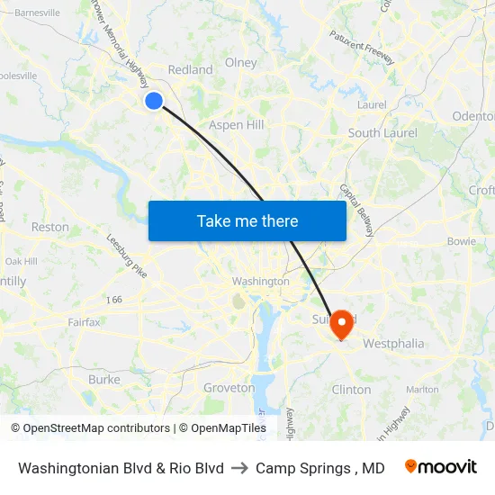 Washingtonian Blvd & Rio Blvd to Camp Springs , MD map