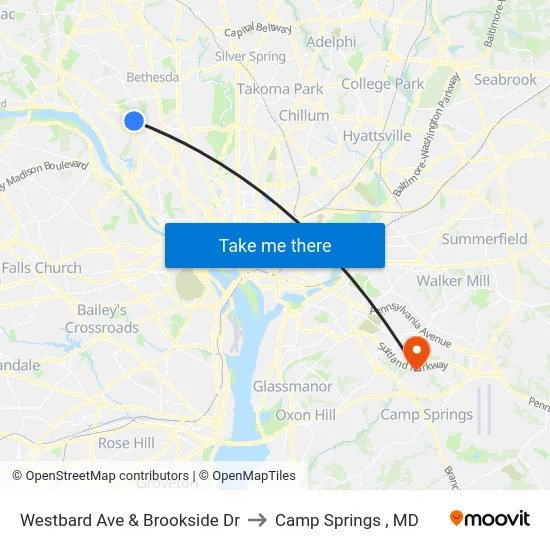 Westbard Ave & Brookside Dr to Camp Springs , MD map