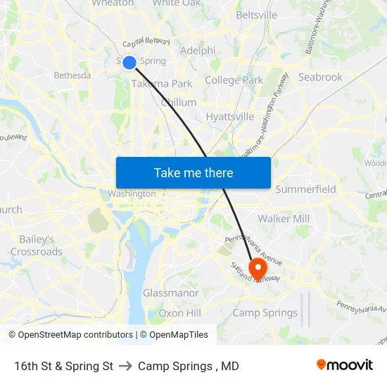16th St & Spring St to Camp Springs , MD map