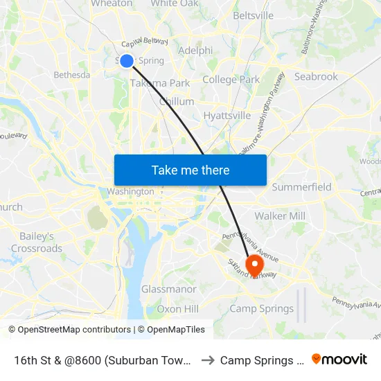 16th St & @8600 (Suburban Tower Apts) to Camp Springs , MD map