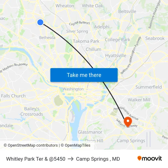 Whitley Park Ter & @5450 to Camp Springs , MD map
