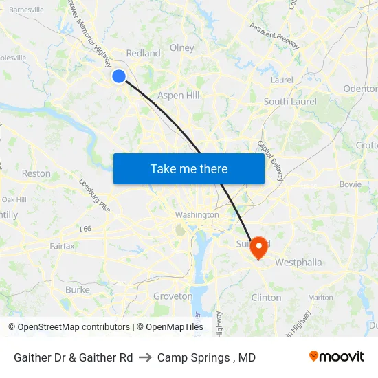 Gaither Dr & Gaither Rd to Camp Springs , MD map