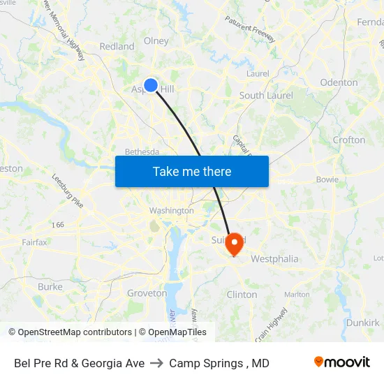 Bel Pre Rd & Georgia Ave to Camp Springs , MD map