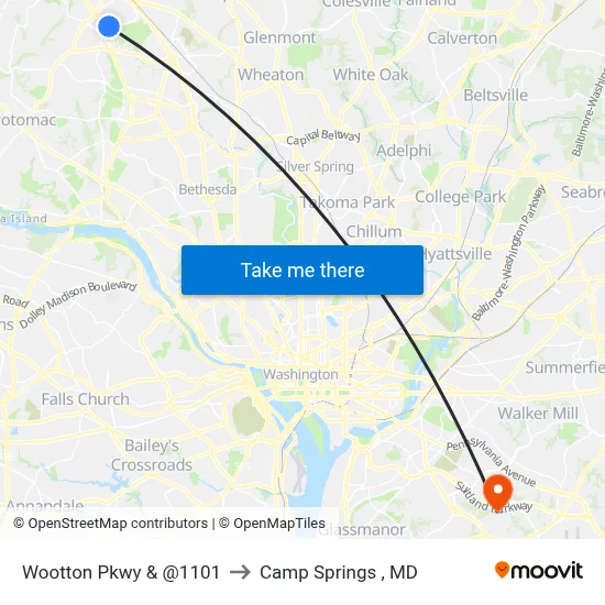Wootton Pkwy & @1101 to Camp Springs , MD map