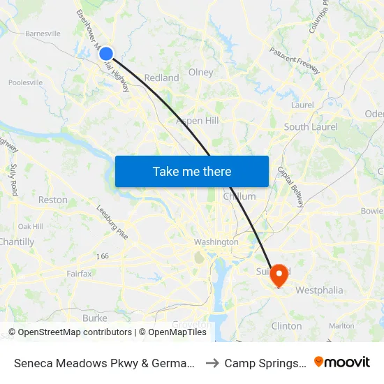 Seneca Meadows Pkwy & Germantown Rd to Camp Springs , MD map
